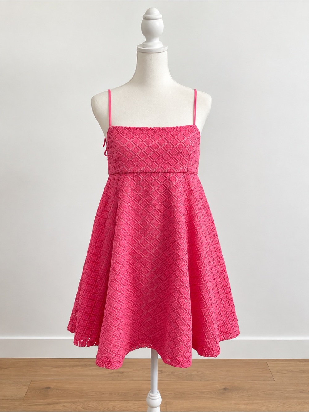 Amanda Uprichard Pink Lace Tie Strap Fit & Flare Mini Dress S